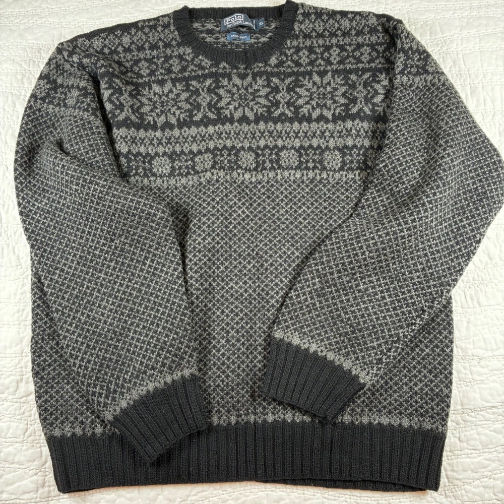 Vtg Polo Ralph Lauren Hand Knit Wool Fair Isle Sweater XL Poloco Paris Snowflake